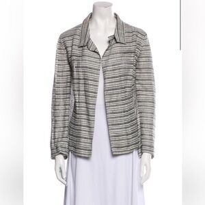 AKRIS PUNTO Size 4 Grey White Cotton Wool Stripe Open Front Jacket Oversized Fit